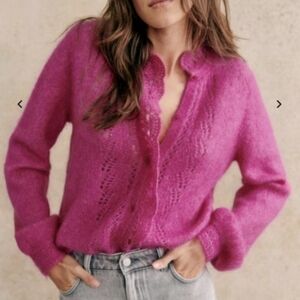 SEZANE Angie Cardigan In Fuchsia